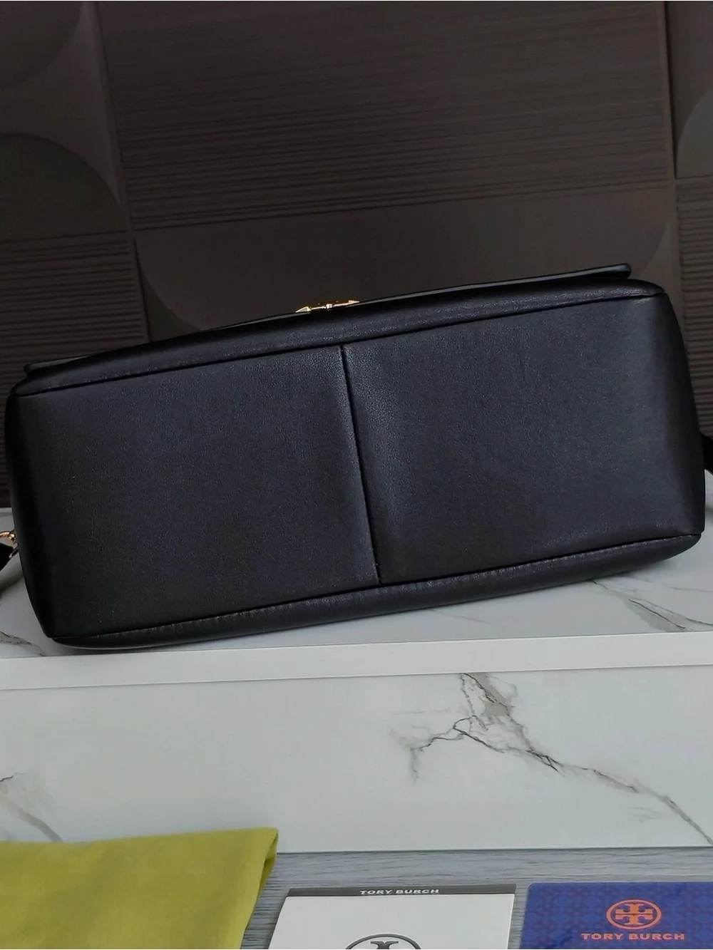 Tory Burch Black Leather Flap Shoulder Bag with Gold Hardware